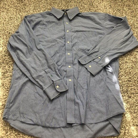 Tommy Hilfiger Mens Button Front Long Sleeve Blue White Plaid Shirt 16 1/2 - Picture 1 of 11